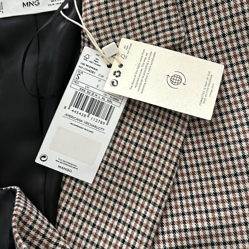 MANGO Patterned Wrap Check Blazer. Size S - Picture 9 of 16